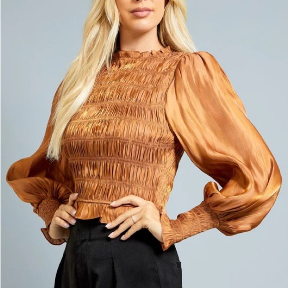 NWOT- GLAM - SIZE M - Copper Puff Sleeve Blouse